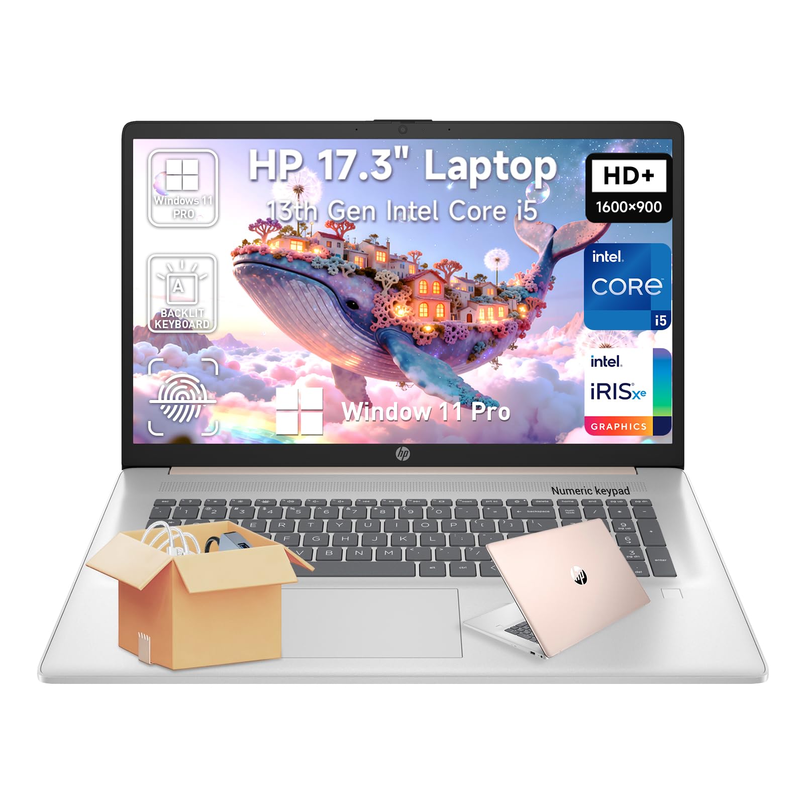 HP Laptop 17 Inch, 17.3" HD+ Large Screen Business Laptop Computer, 13th Gen Intel Core i5(10-Core, Beat i7-1255U), Windows 11 Pro|8GB RAM 256GB SSD, Backlit Keyboard|Fingerprint|Copilot AI|Rose Gold