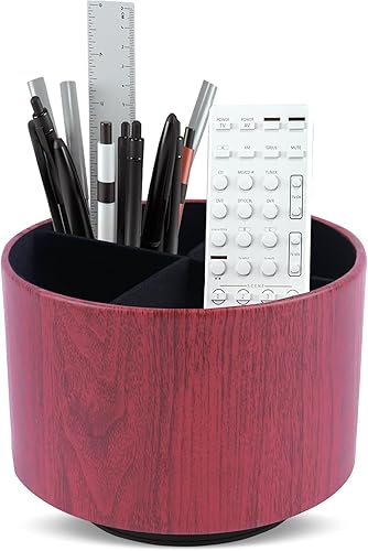 Miniatura 25 de Organizador redondo de cuero para suministros de arte, soporte para control remoto, giro de 360 grados, soporte multifuncional para lápices, 4