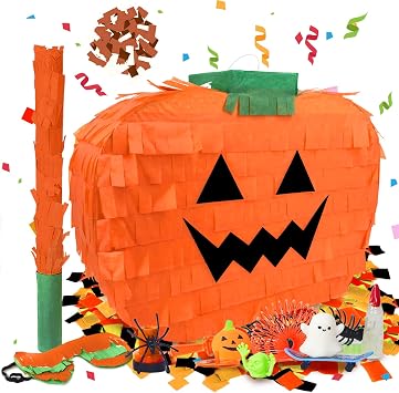 Halloween Pumpkin Pinata for Theme Party Favor, Party Supplies with Smile 11.81 x 15.75 x 4.14 Inches