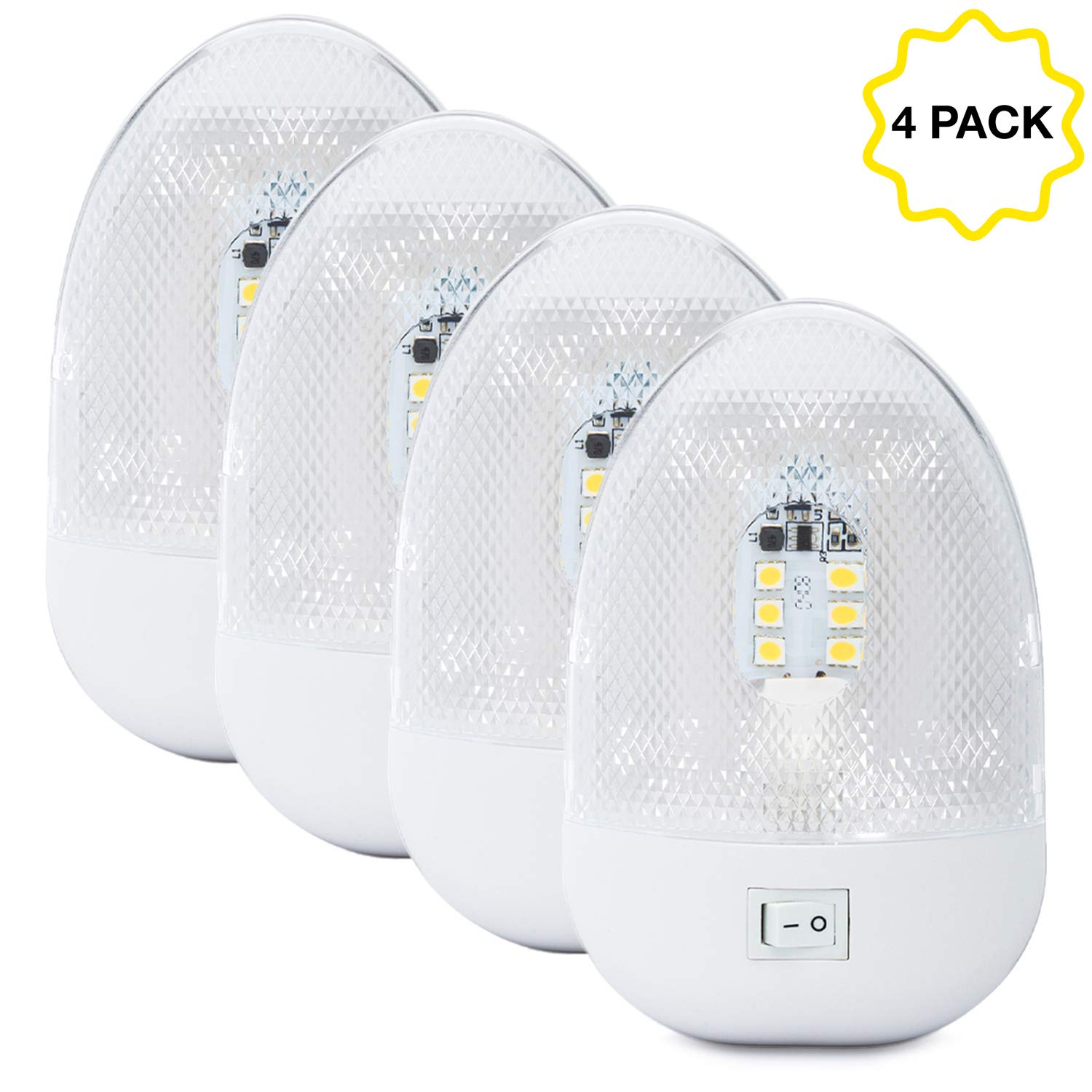 LumitronicsLED RV 12V Dome Light with On/Off Switch and Removable Lens (4-Pack)