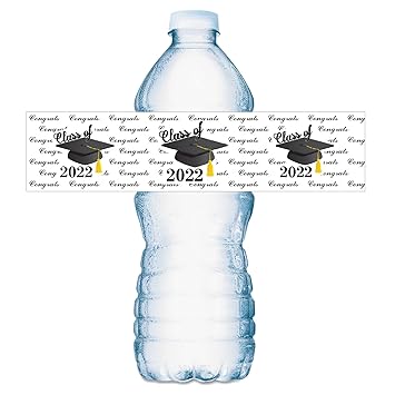 20 Graduation Cap Class of 2022 Water Bottle Labels; Set of 20 Waterproof  Water Bottle Wrappers Stickers; Color Black