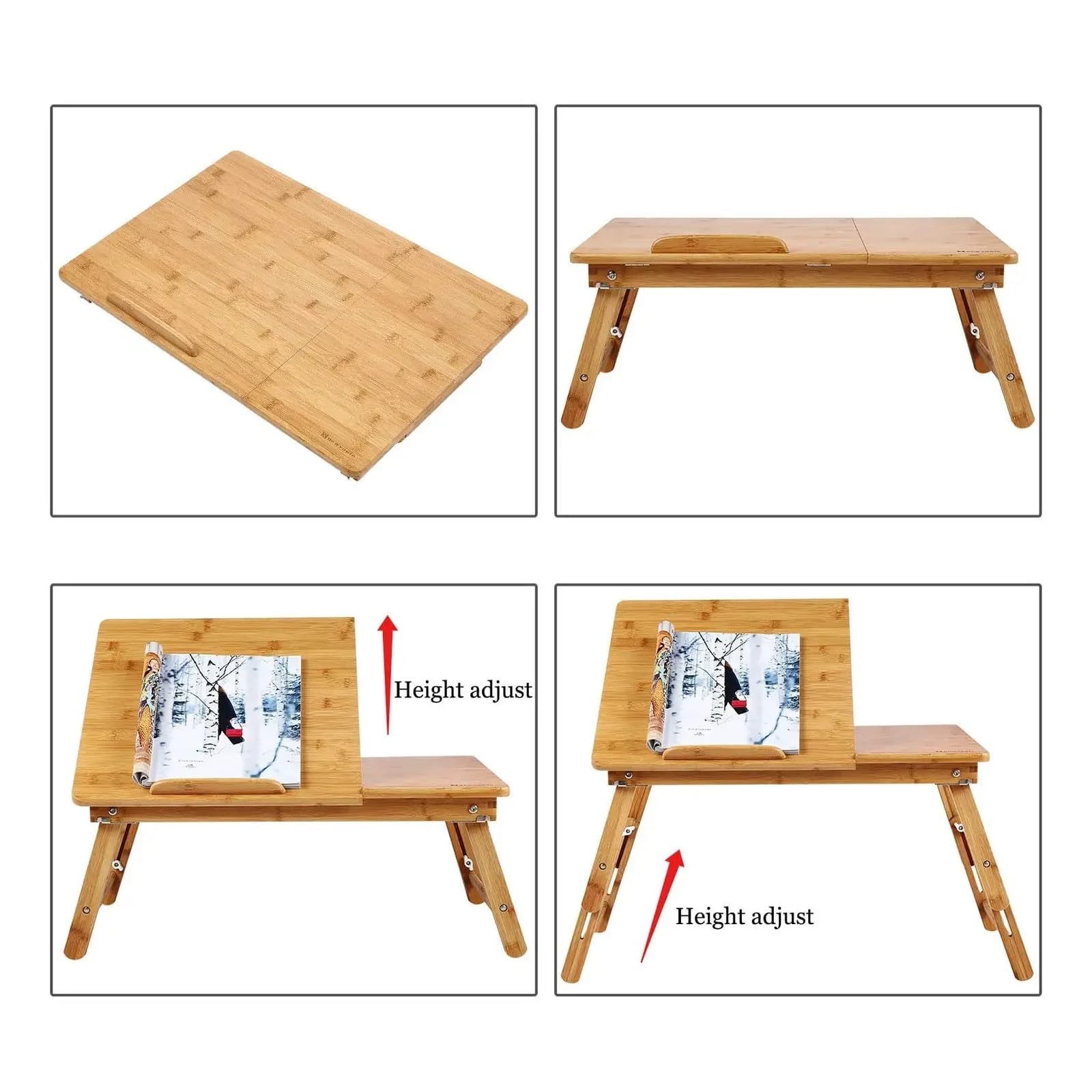 Verstellbarer Bambus-Laptop-Bett-Tablett, Tisch, faltbar, Frühstücksschreibtisch mit geneigtem tragbarem Laptop-Ständer für Bett und Sofa, ideal für Arbeit und Freizeit