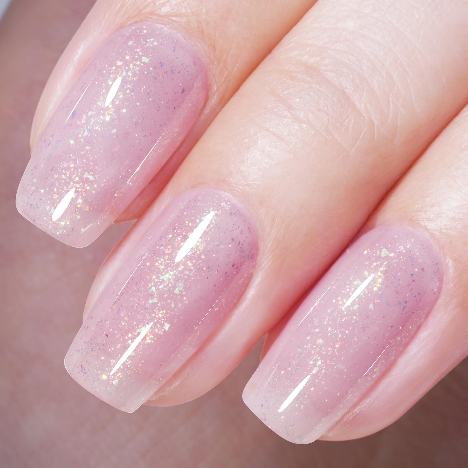 AILLSA Glitter Jelly Gel Nail Polish Iridescent Pink Purple Sparkle Gel Polish Holographic Foil Translucent Color Soak Off