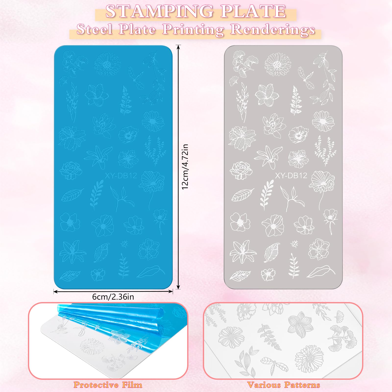 MWOOT 4 Pezzi Stamping Nail Art, Linee Fiore Foglie Luna Gatto Stencil Unghie Nail Art, Unghie Piastre French Manicure Nail Piastra, Unghie Timbro Scraper Piatti Templates per Decorazione Unghie