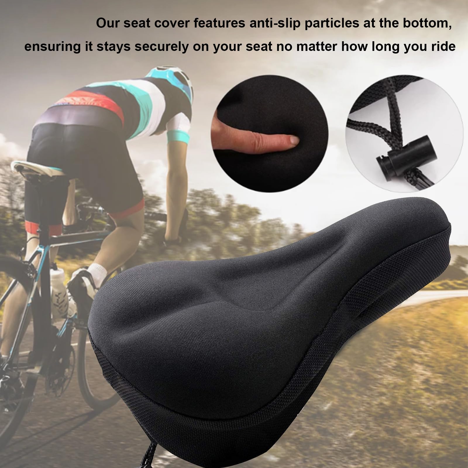ASIRYVA Black Bike Seat Cushion, Gel Bike Seat Cover with a Bike Waterproof Seat Cover, Extra Soft and Comfortable Bike Seat Cover Waterproof, for Indoor and Outdoor Bike Saddle Covers & Cushions - Image 4