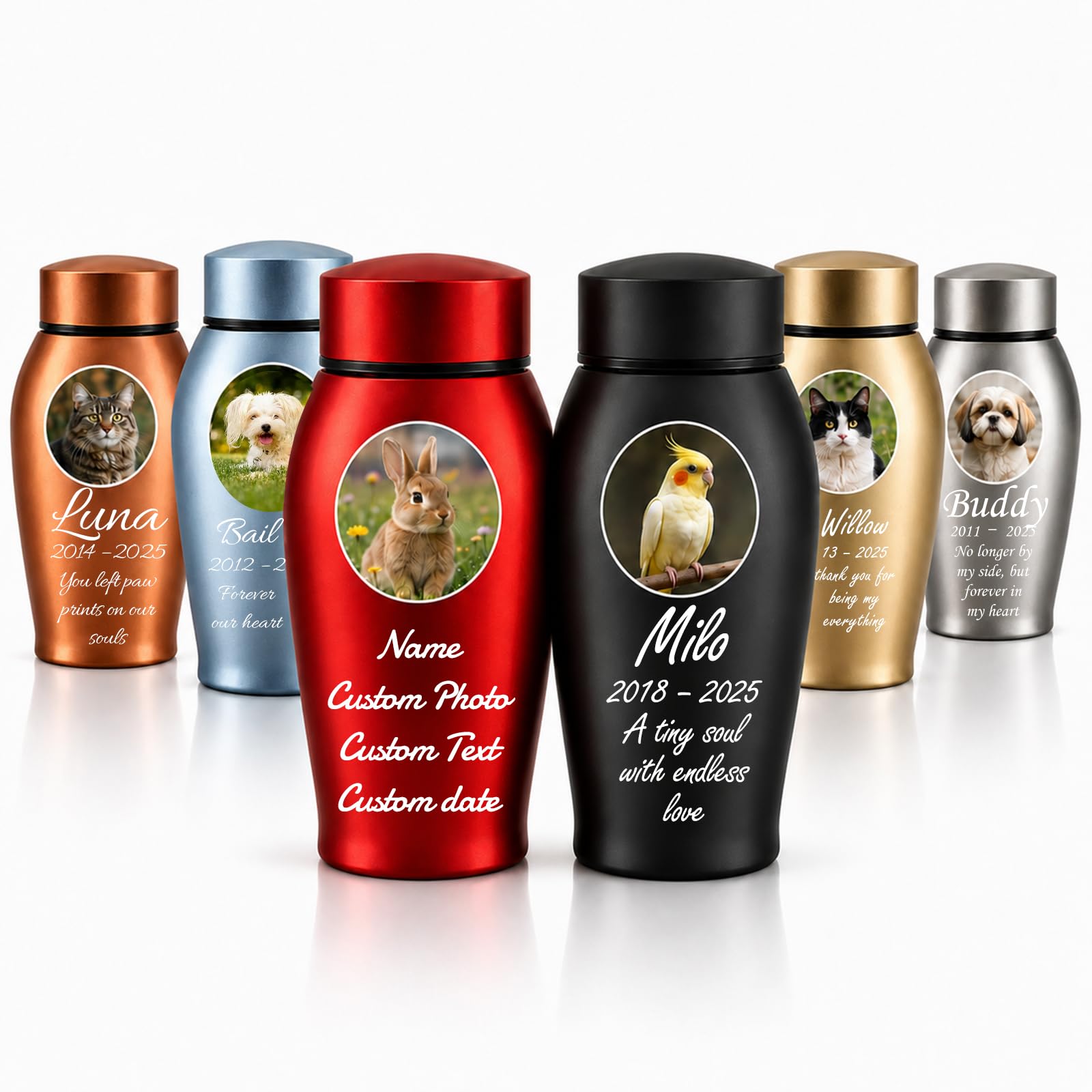 ZFN Personalised Pet Memorial Urns for Ashes Custom Color Photo Name Date