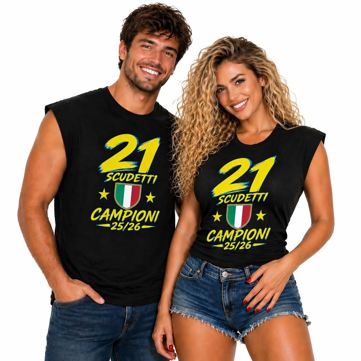 T-Shirt Smanicata Internazionale Campioni d'Italia Seconda Stella 21 Scudetti Tifosi Nero Azzurri | Canotta Unisex Cotone Scudetto Nero Azzurro PS 29999-INT12