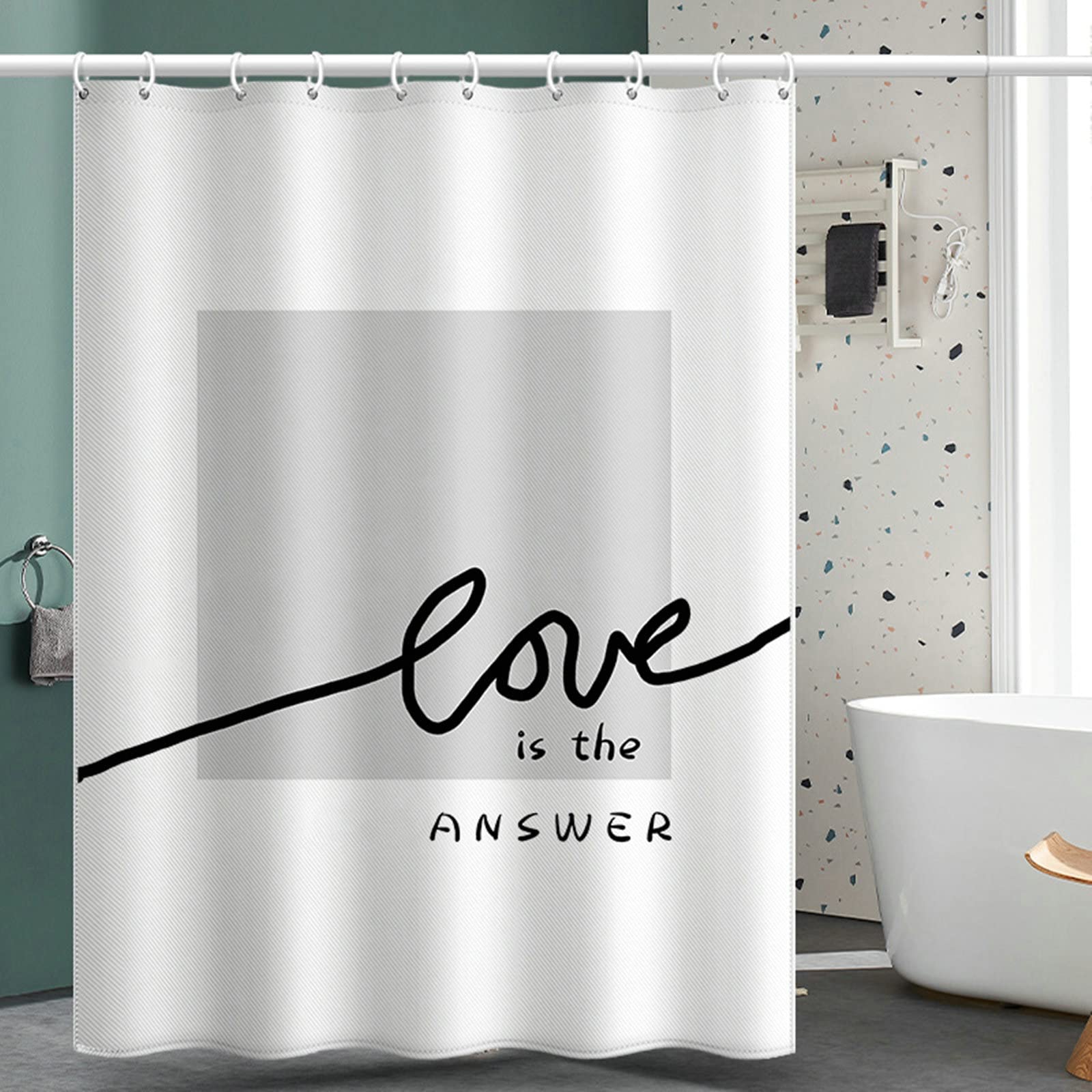 Gualiy Cortina de ducha impermeable resistente al moho, cortina de ventana de baño cuadrada Love is the answer Love is the answer Clawfoot cortina de ducha negro blanco gris cortinas de baño 180 x 180 cm