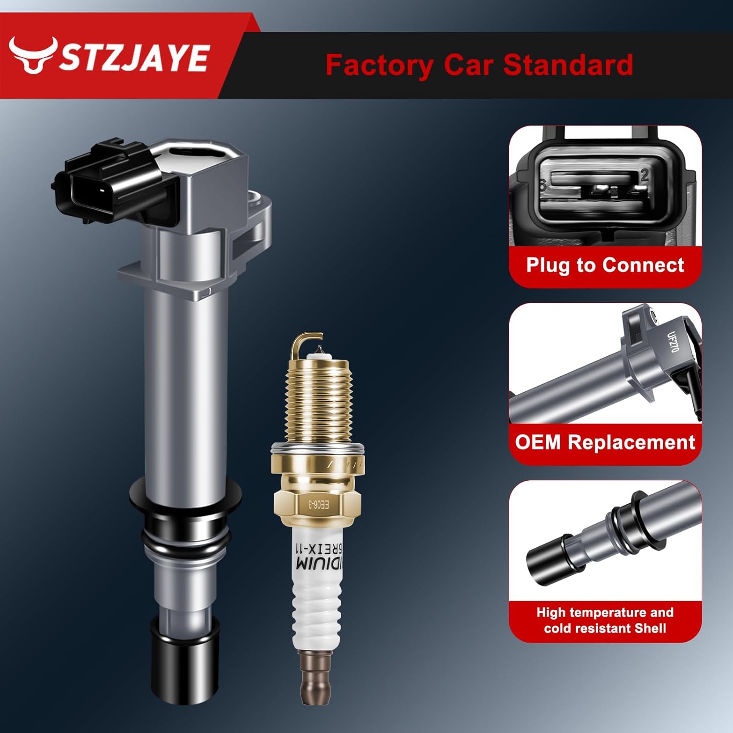 Ignition Coil Pack UF270 & Iridium Spark Plug 3184 Compatible with Jeep for Grand Cherokee 3.7L V6 2005-2008, for Dakota 4.7L V8 2000-2008, for Ram 1500 for Durango for Nitro for Liberty