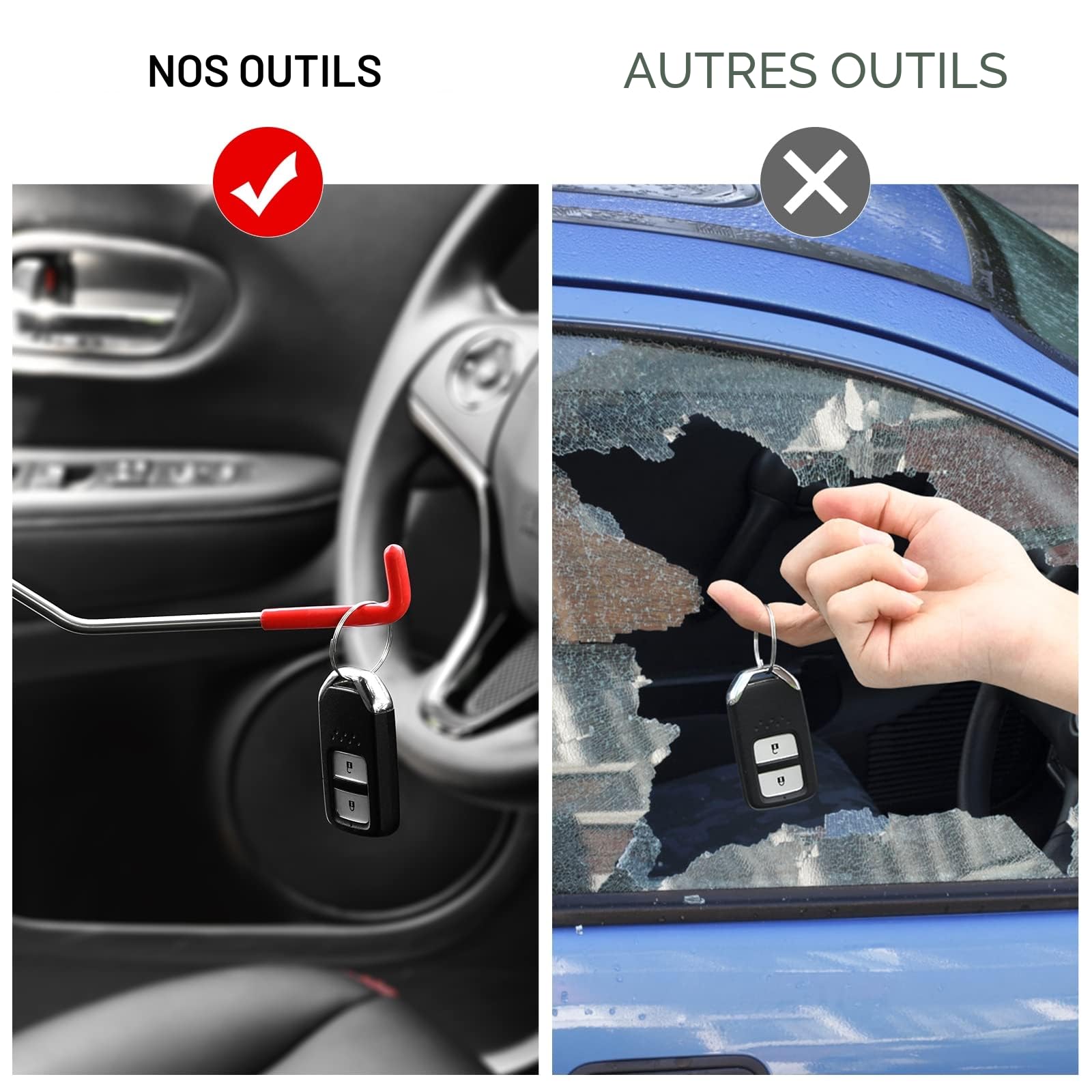 Menborn Kit d'outillage professionnel pour voiture, 16 pièces avec long manche, pompe à coin d'air, cale sans trace, gants, indispensable en cas d'urgence