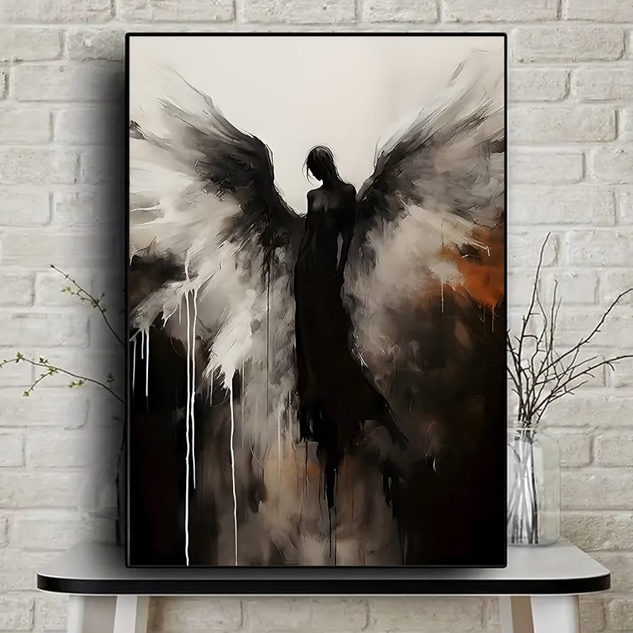 Amazon.co.jp: 天使の壁アート 白黒天使の翼 キャンバスウォール