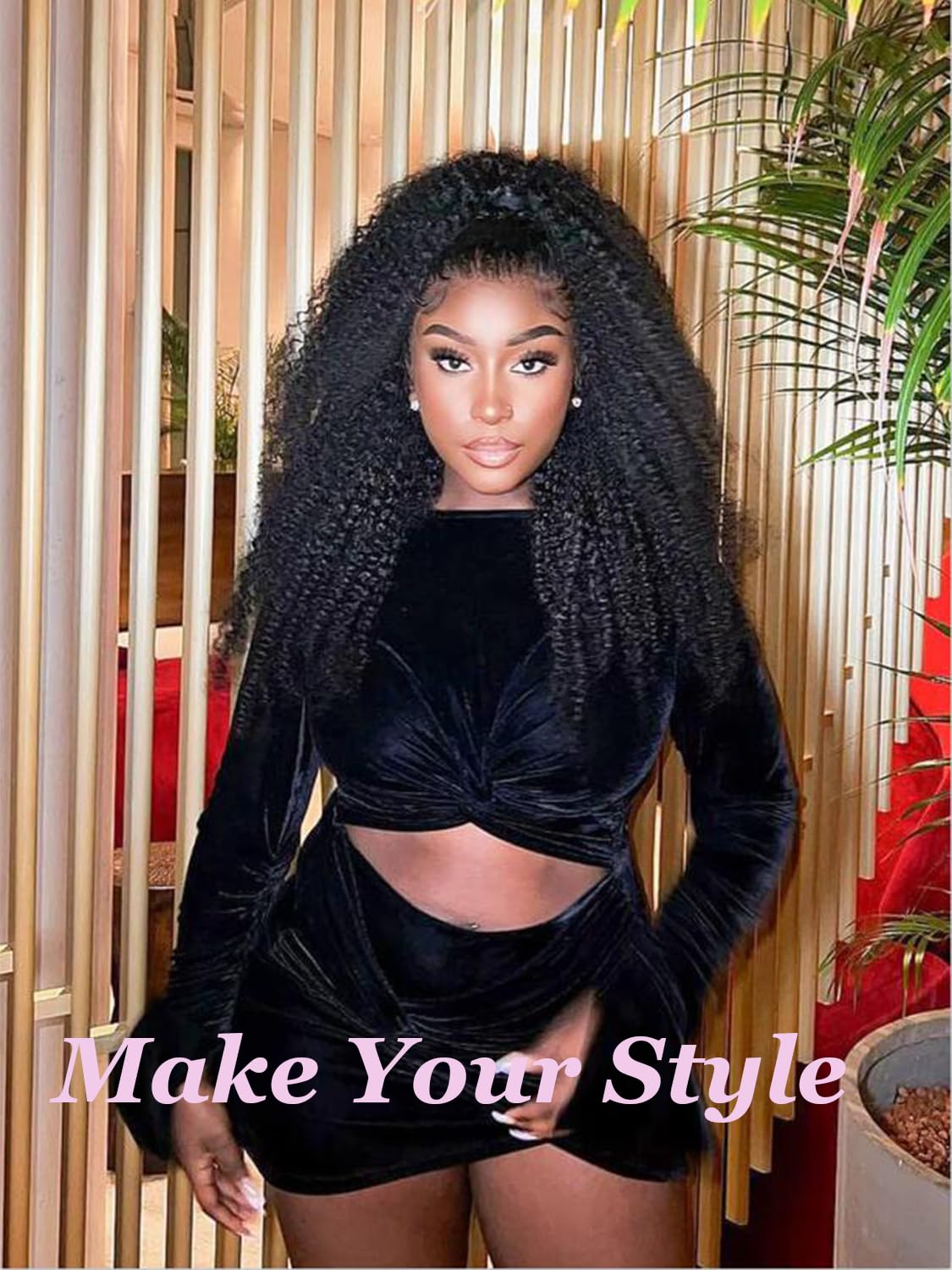 Hidden Strap Kinky Curly 360 Drawstring HD Full Lace Front Wigs Human Hair,220% Density Afro Kinky Curly 360 Frontal Glueless Wig Human Hair,Invisible Strap Pre Cut Can Make Pontail&Bun 22 Inch - Image 2