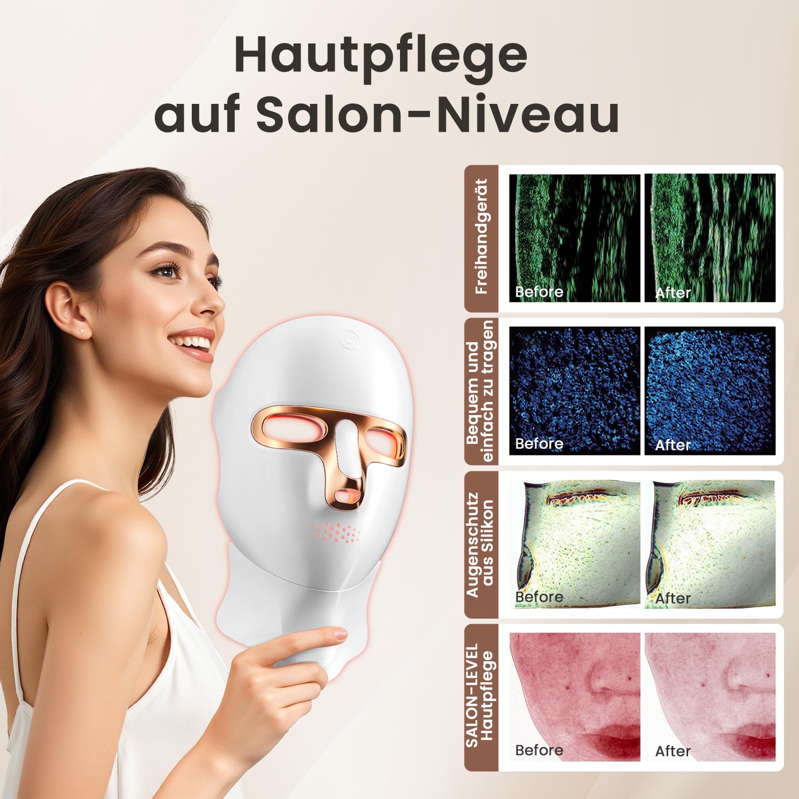 LED Gesichtsmaske –7 Farben Rotlicht & Nahinfrarotlicht, Anti-Aging Led LED Maske & Neck lichttherapie, 120pcs LED, Hard Shell/USB-C, Fernbedienung
