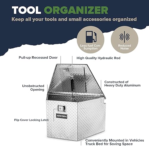 Miniatura 3 de ARKSEN - Caja de herramientas de aluminio con lengüeta de diamante de 33 pulgadas, resistente al agua, para almacenamiento debajo del camión, para