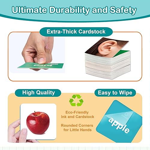Miniatura 16 de Tarjetas flash de 50 primeras palabras para bebé con videos divertidos, tarjetas de imagen extra gruesas para terapia del habla, tarjetas