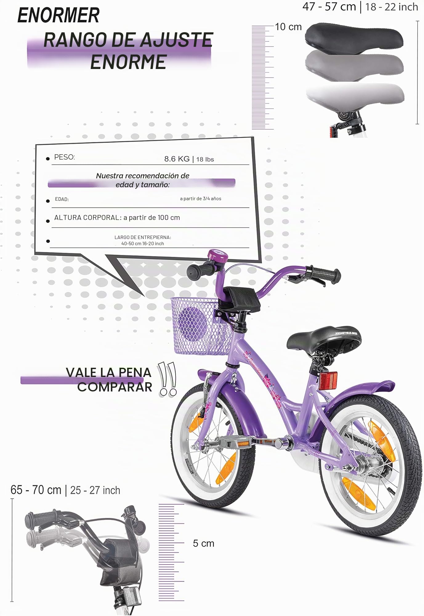PROMETHEUS BICYCLES Bicicleta niña 4-6 años 14 Pulgadas Bicicleta niña 4 años Bici niña - Infantil con Pedales ruedines y Freno contrapedal Morado