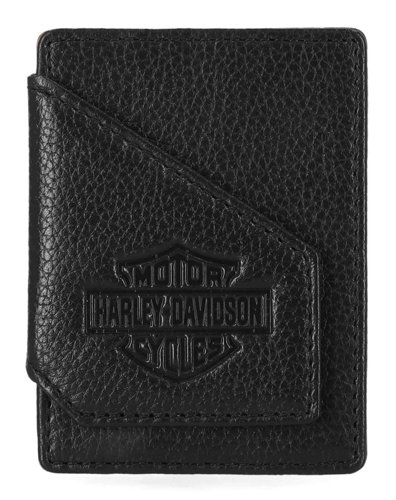 Men's Bar & Shield Core Pebble Card Case Leather Wallet - Black, Black, 2.9" x 3.9", Card Case