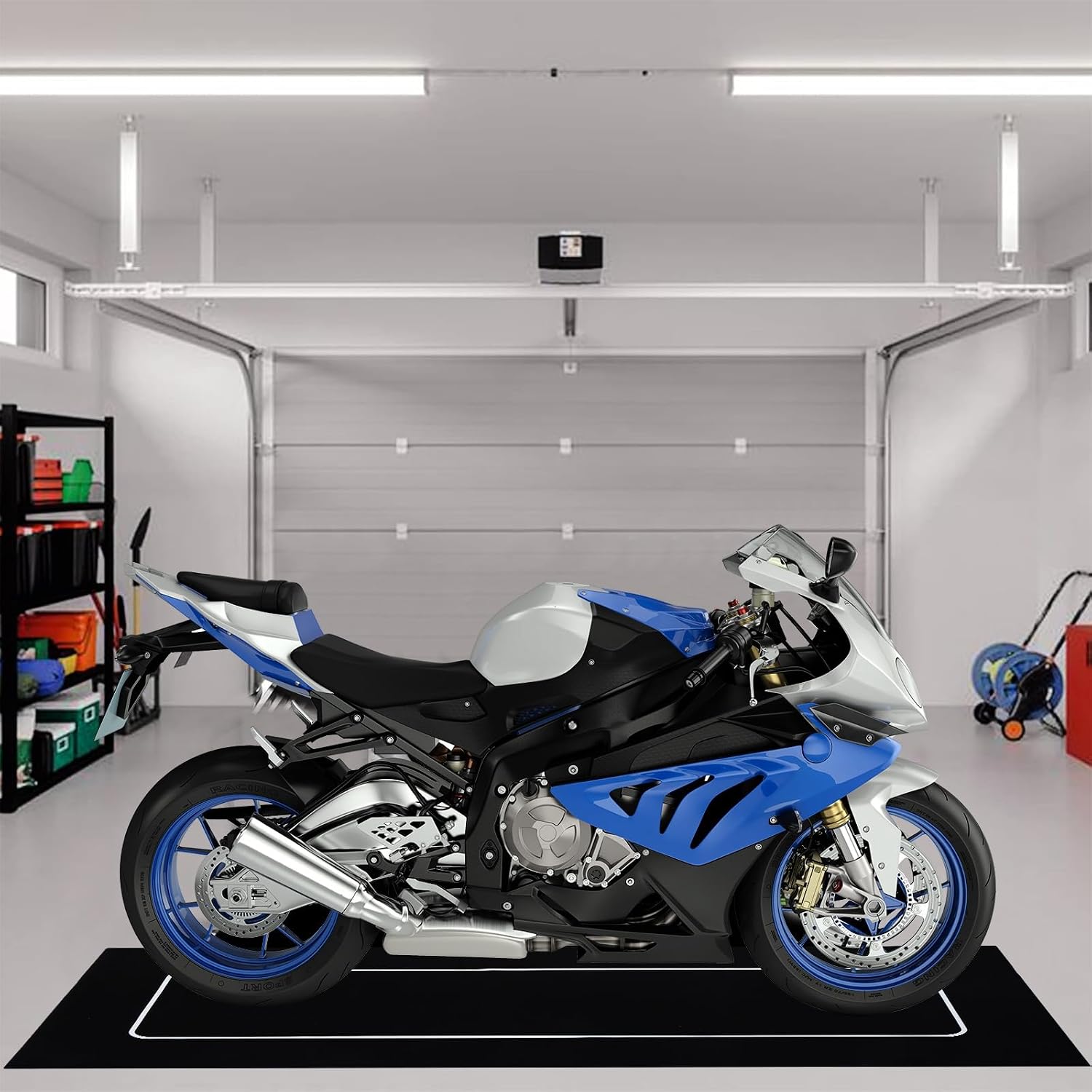 Drydiet Motorcycle Mat Garage Floor Rug Washable Parking Mats for Garage Floors Non Slip Oil Absorbent Pad Rubber Backing Layer Protects Floor(Basic Style,98 x 31 Inch)