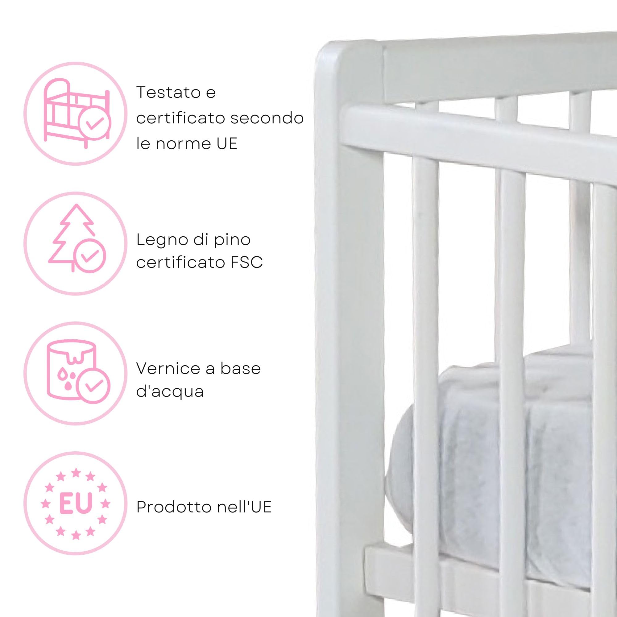 Kids Collective Lettino per neonati 60x120 con sponde Lettino che cresce con il bambino rete a doghe regolabile in altezza con sponde rimovibili & cassetto bianco Legno massello di pino