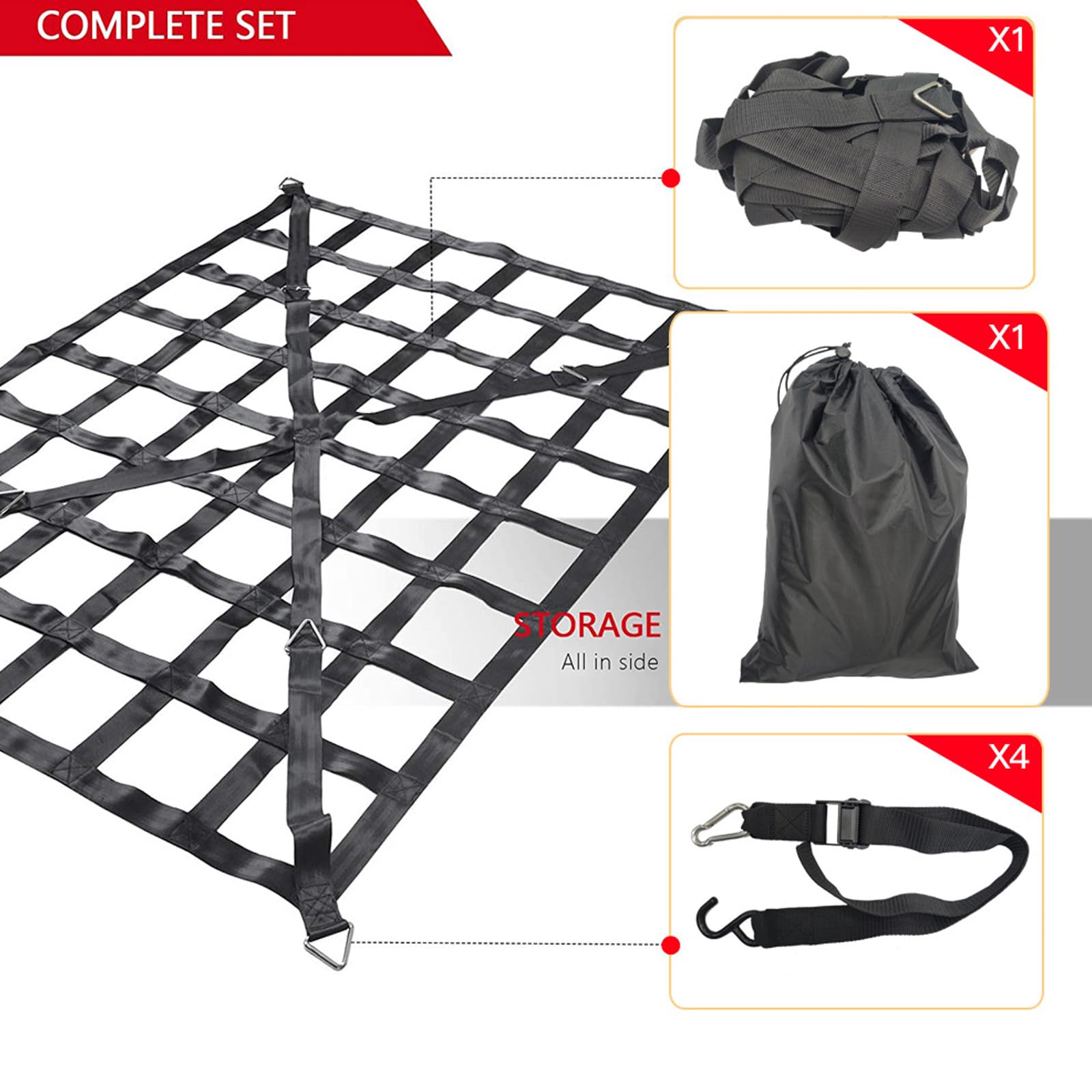 Hochleistungs LKW Gepäcknetz mit verstärkten S Haken, Anti Rutsch Barriere für Pickup/SUV Ladungssicherung, Fahrzeug Frachtbarriere