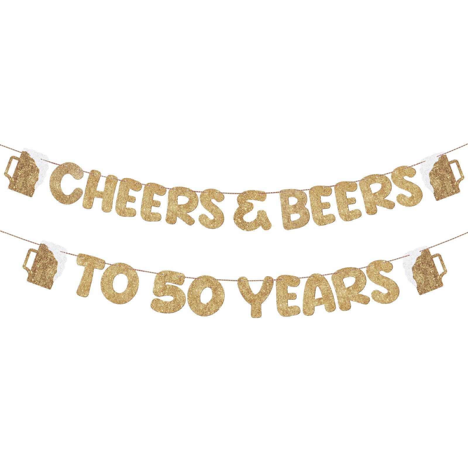 Fulmoon Pre Strung Cheers & Beers to 50 Years Banner Glitter 50th Birthday Party Decorations and 50th Anniversary Sign 50th Wedding Party Supplies