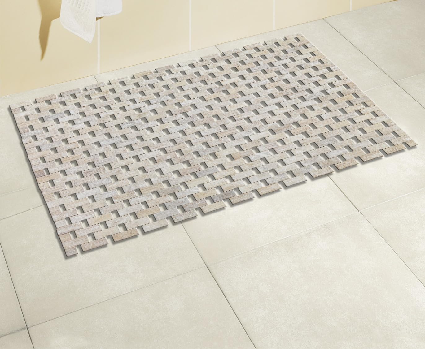 Wenko Alfombra para bañera Bamboo Blanco, 50 x 80 cm - Parte Inferior Antideslizante, Bambú, 50 x 80 cm, Blanco