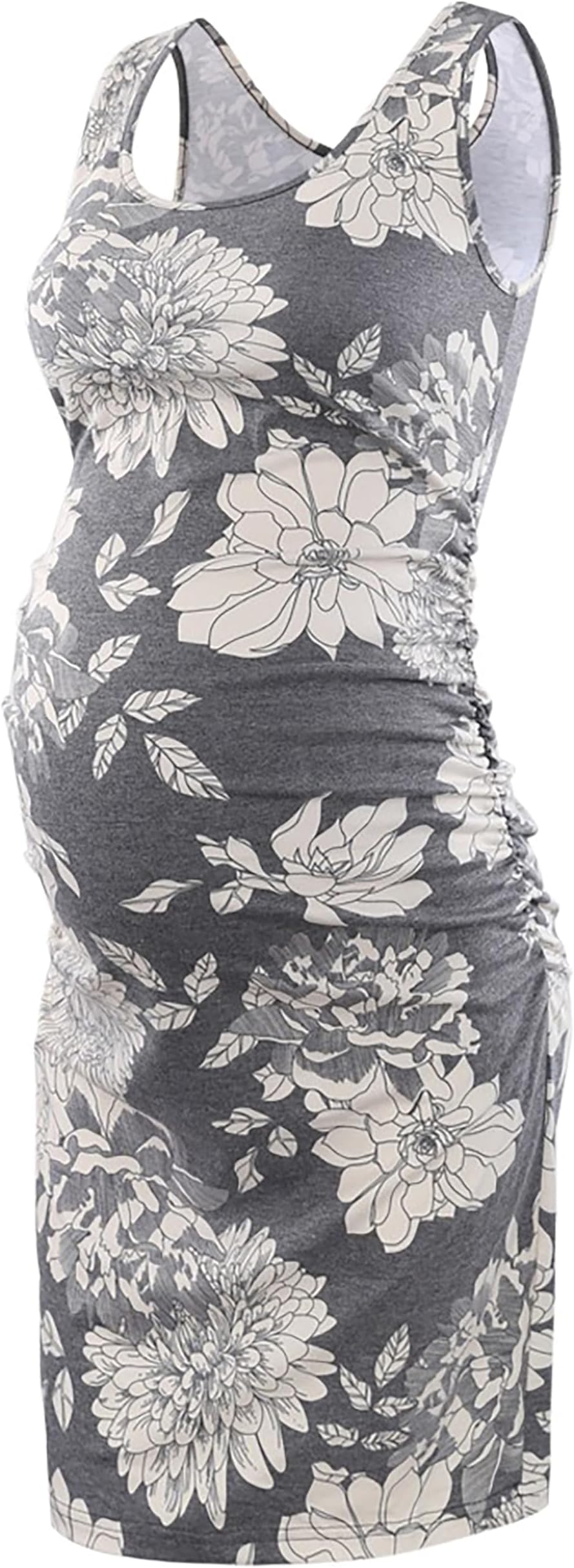 Women's Maternity Sleeveless Tank Dresses Side Ruching Bodycon Dress for Daily Wearing or Baby Shower