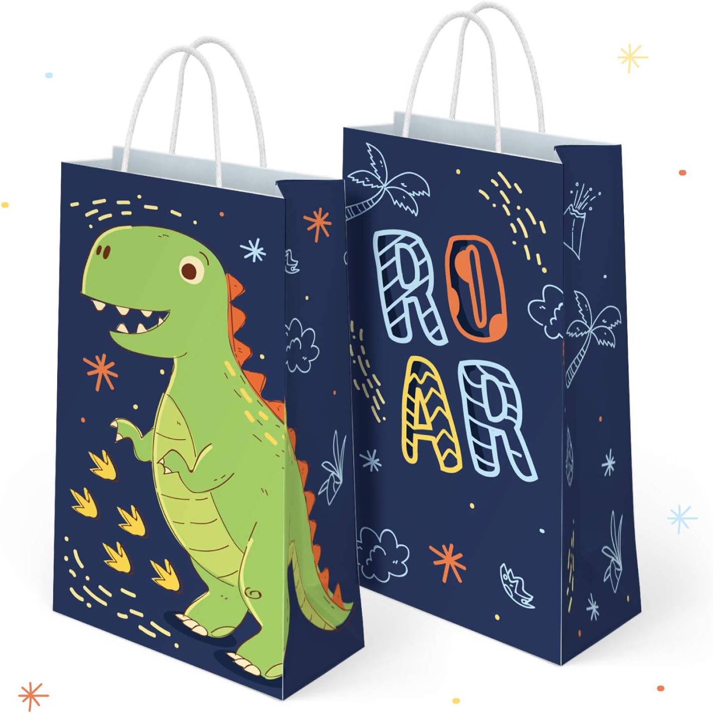 Joyful Toys Dinosaur Party Favor Bags with Handles 16 Pcs | Dinosaur Birthday Party Supplies Treats Candy Gifts Goodies