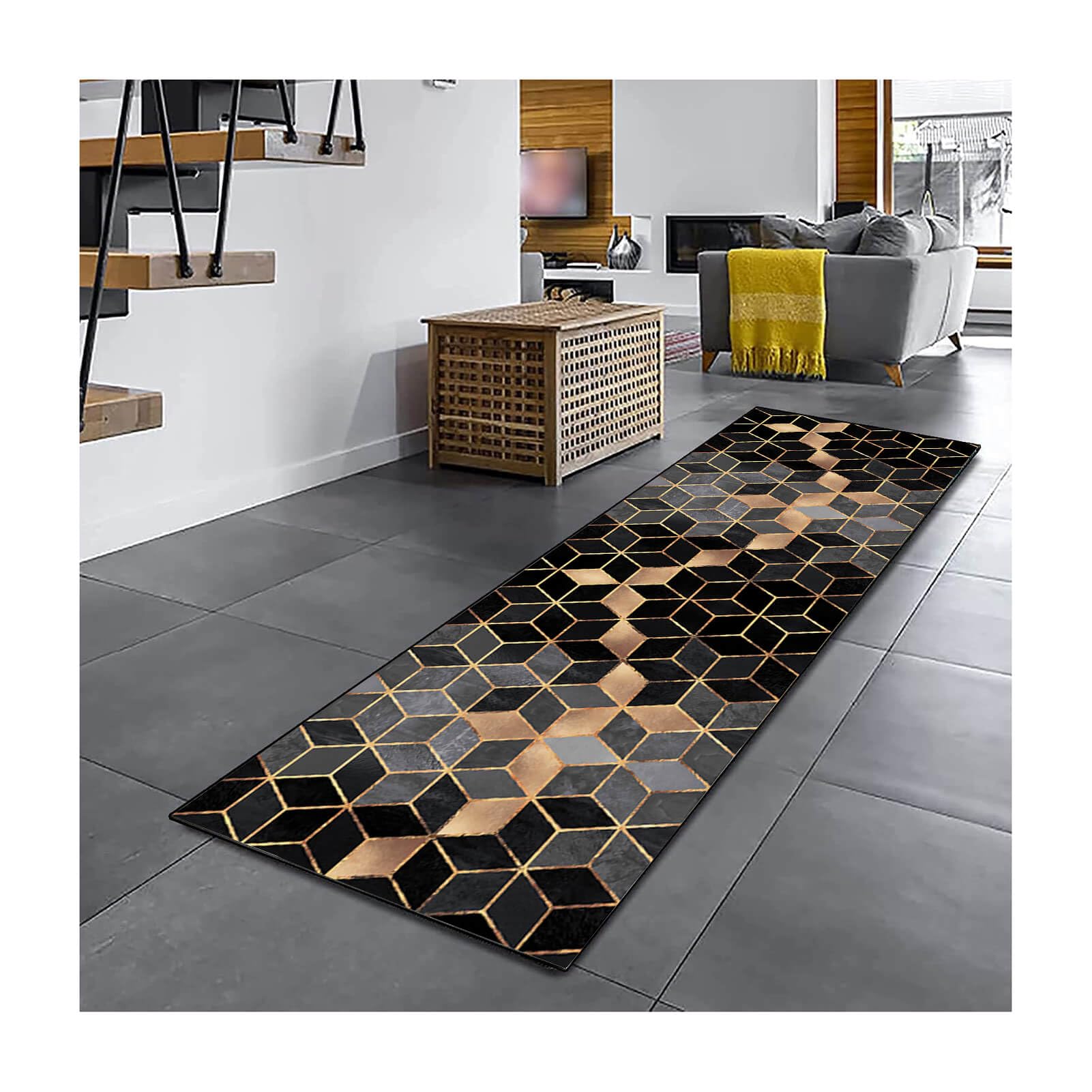 Nere Tappeto Cucina Passatoia 2.5 Metri,Tappeti Runner Antiscivolo Moderni For Soggiorno Cameretta Cucina Salotto Tappeto Passatoia Motivo Geometrico,Lavabile，60X250CM