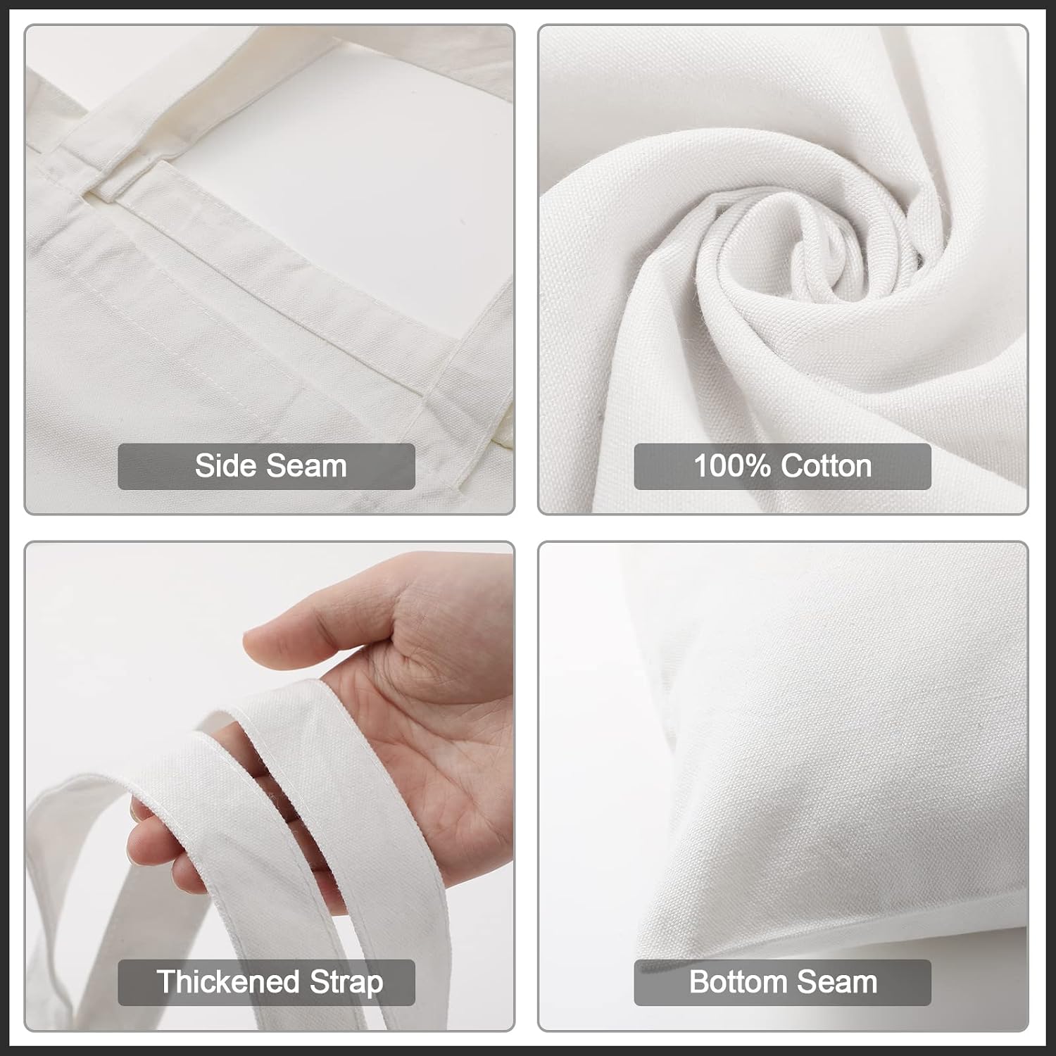 Roowest 60 Pack Canvas Tote Bags Bulk 16" x 15" Lightweight Medium Reusable Grocery Shopping Cloth Bags for DIY Gifts(White)