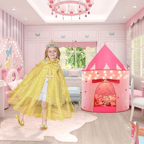 Miniatura 8 de WTOR Tienda de campaña de princesa con luces que brillan en la oscuridad para niñas pequeñas, 15 piezas de juguetes de princesa para niñas de 3, 4,