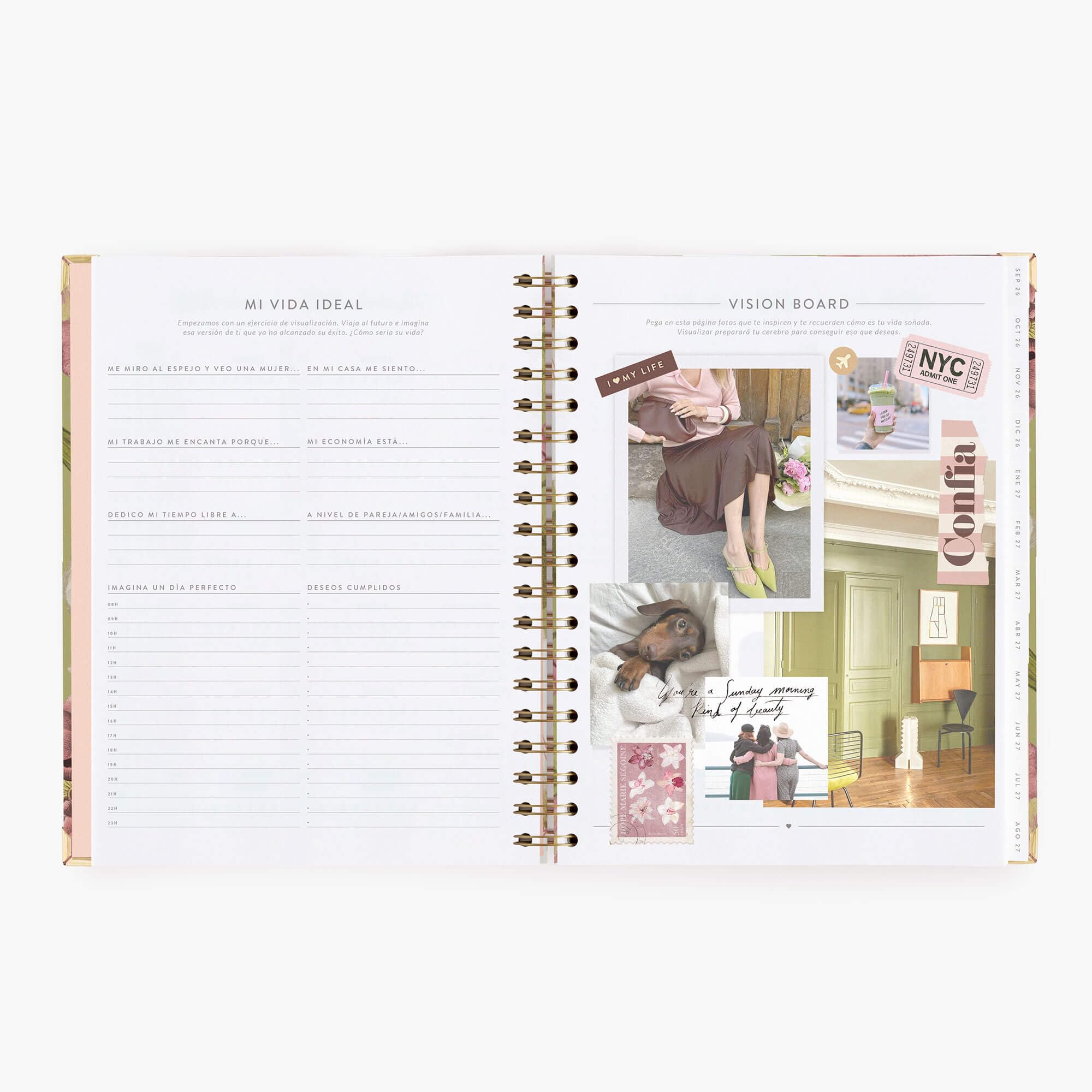 Charuca Akademischer Terminkalender 2026-2027 WÖCHENTLICHE ANSICHT – Hardcover mit Golddetails, Großes Format – Inklusive schützender Stofftasche und Lesezeichen (EDÉN)