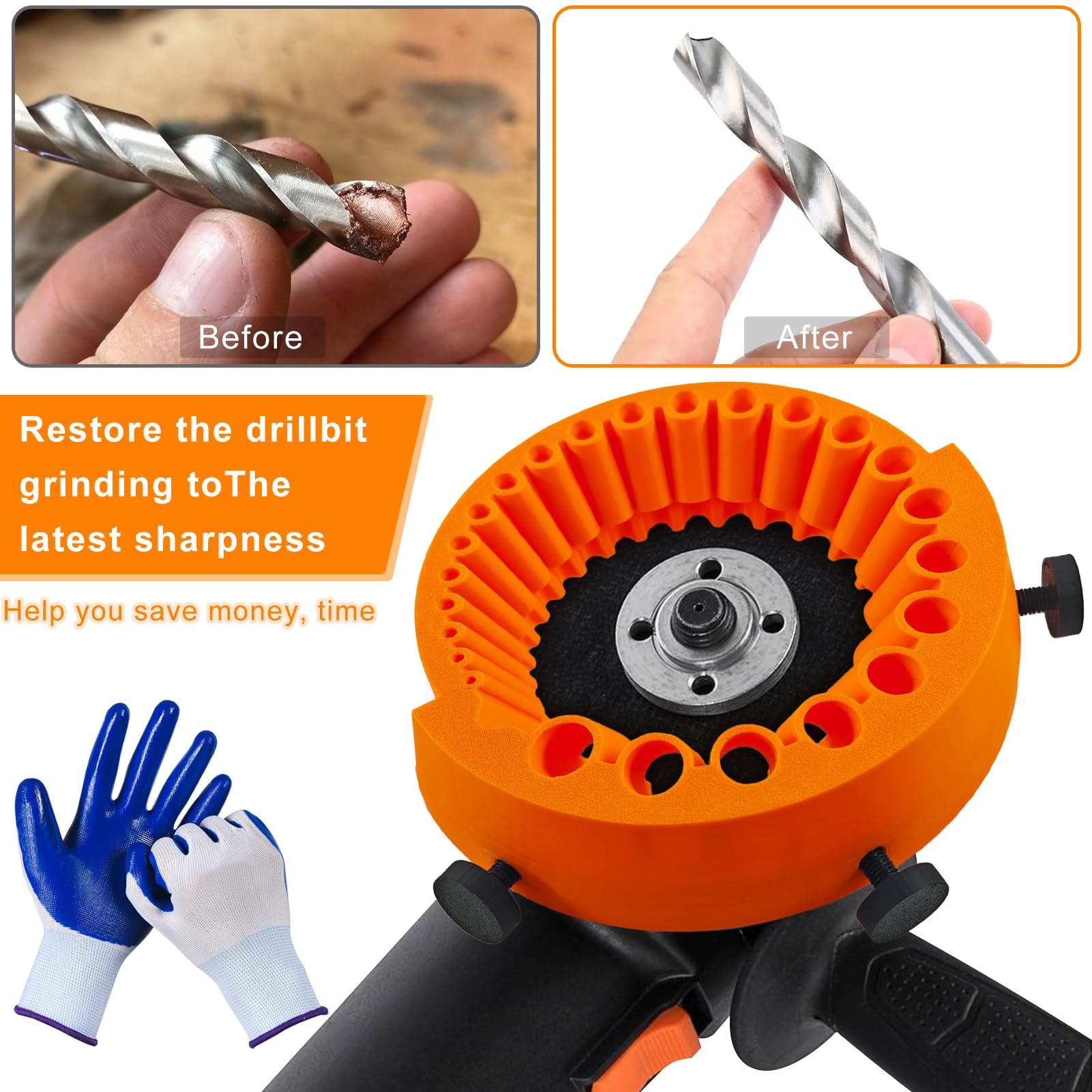 Affilatrice Punte Trapano Con Guanti Drill Bit Sharpener Accessorio per Rettifica punte da trapano Punte Da Trapano Da 2 A 13 Mm Per Rettifica Smerigliatrice Da 125 Mm