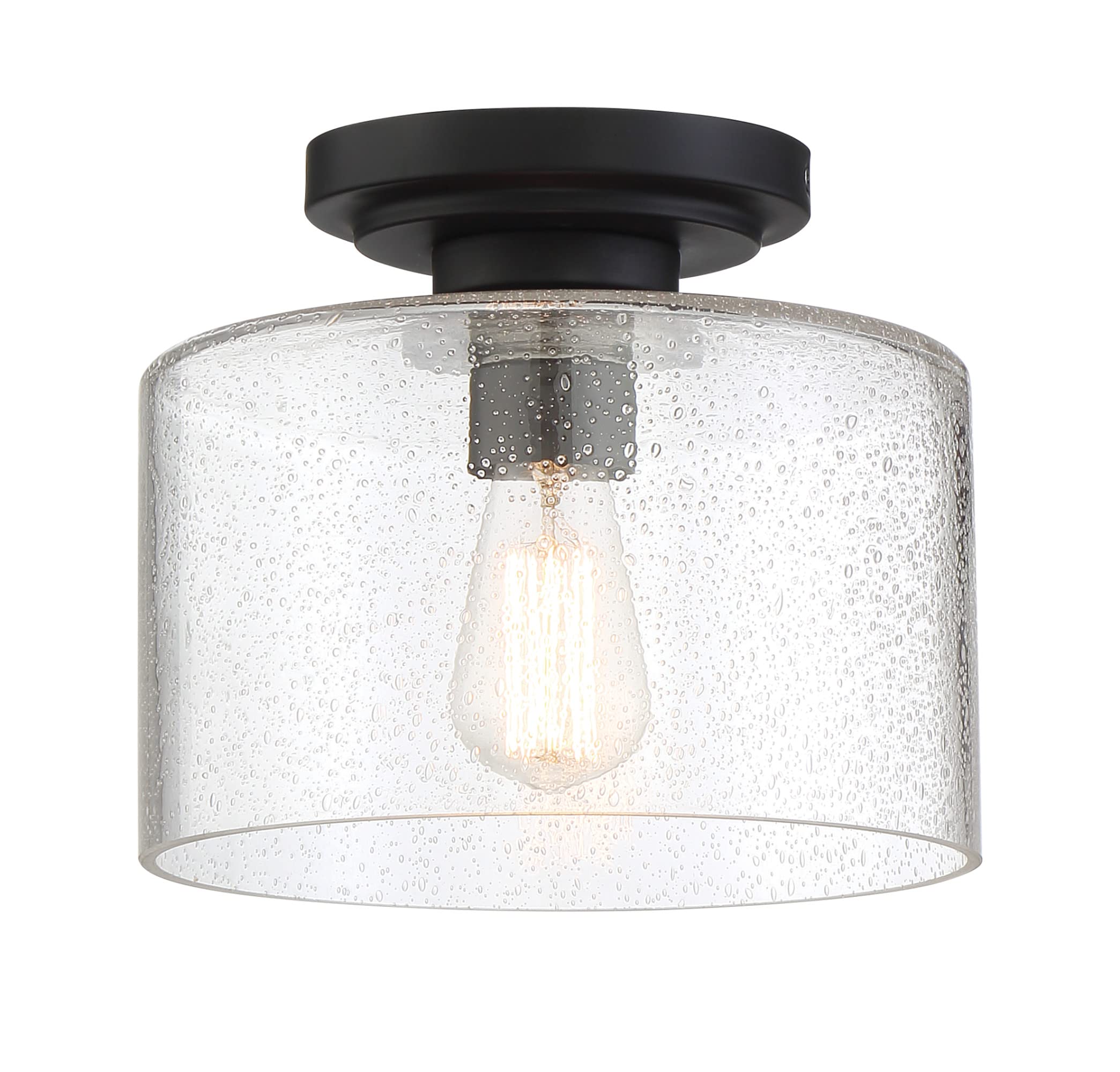 DESIGNERS FOUNTAIN 96421-MB Logan - One Light Semi-Flush Mount, Matte Black Finish with Clear Seedy Glass