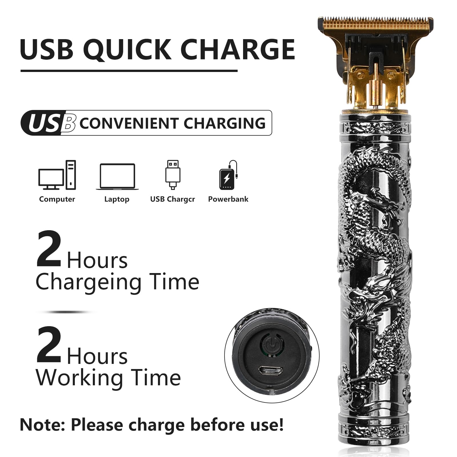 Hair Clipper with Earpick Accessories, Professional Cordless Hair Trimmer - Image 3