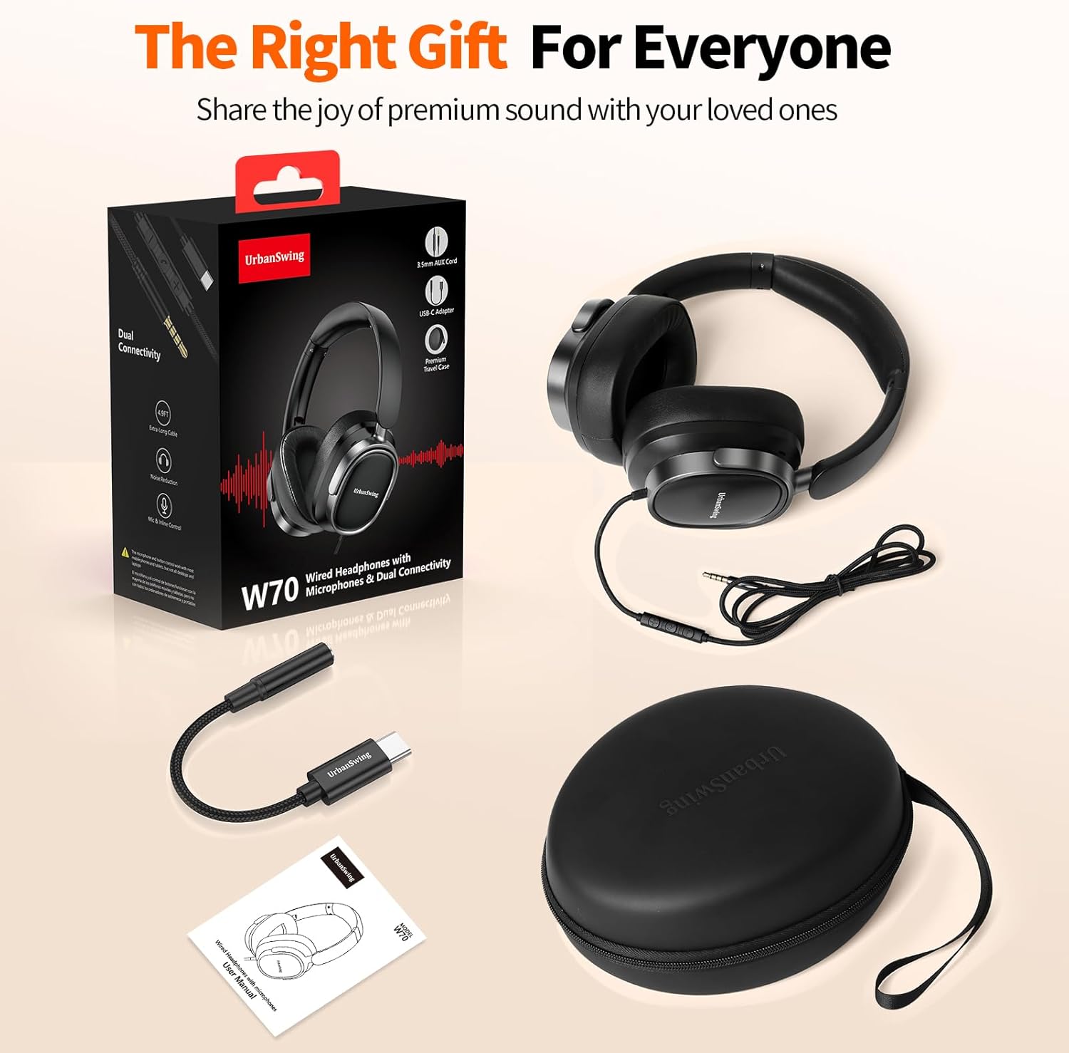 W70 Wired Headphones Over Ear Headset with Mic, USB-C Adapter Plus 3.5mm Jack & Hardshell Travel Case, 4.9ft Extra-Long Braided Cord for iPad, iPhone 16/17, Samsung, PS5, Teens & Adults - Image 8