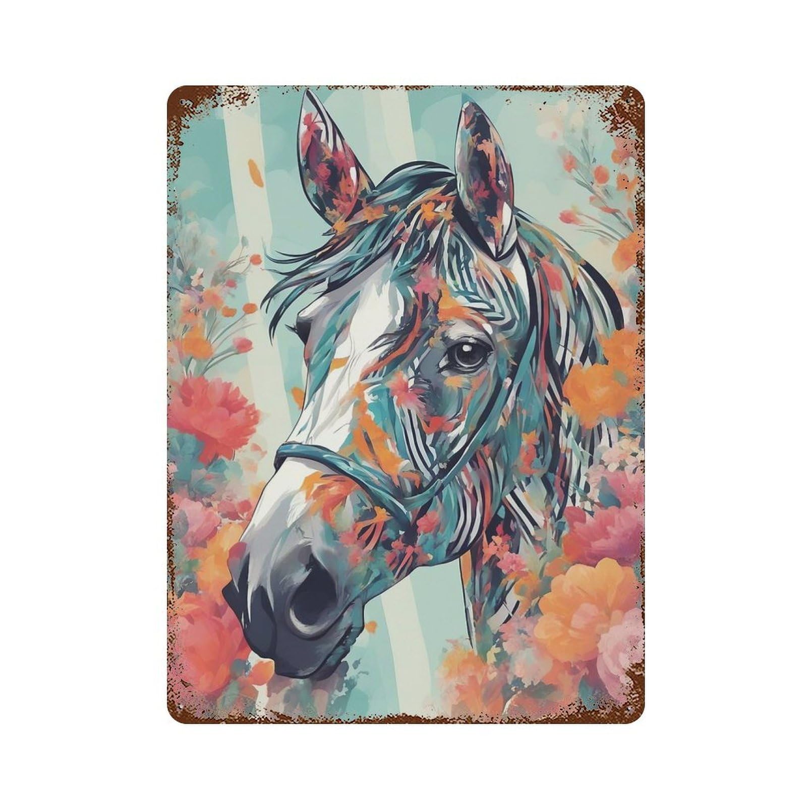 Horse02 Weathered Tin Sign 15.7"x11.8", Ideal for Shed, Workshop And Garage Wall Decor