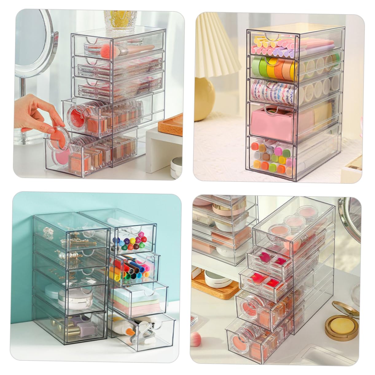 ABOOFAN Plastica Trasparenti Organizzatore per Cassetti Scatola Portaoggetti per Scrivania Contenitore per Scrivania Cassettiera per Oggetti Vari