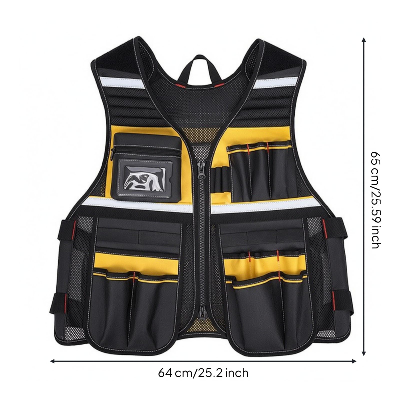 Gilet con Tasche penne | Cinghie di Regolazione Laterali, Gilet da Lavoro con Strisce Riflettenti, Alta Visibilità, per Cantiere, Elettricisti