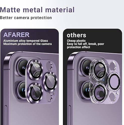 Miniatura 3 de AFARER Paquete de 2 protectores de lente de cámara para iPhone 14ProiPhone 14 Pro Max, cubierta de cámara de vidrio templado de metal mejorado Ultra