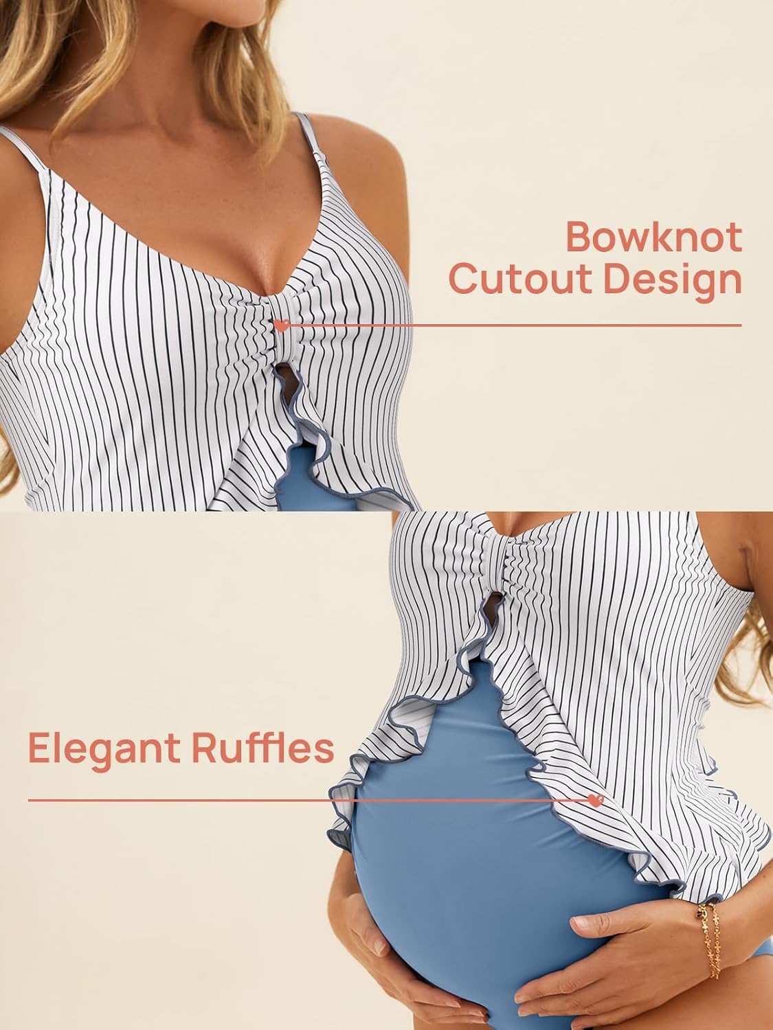 Summer Mae Maternity Swimsuit One Piece Ruffle Cutout Pregnancy Bathing Suit Lace Up Swimwear