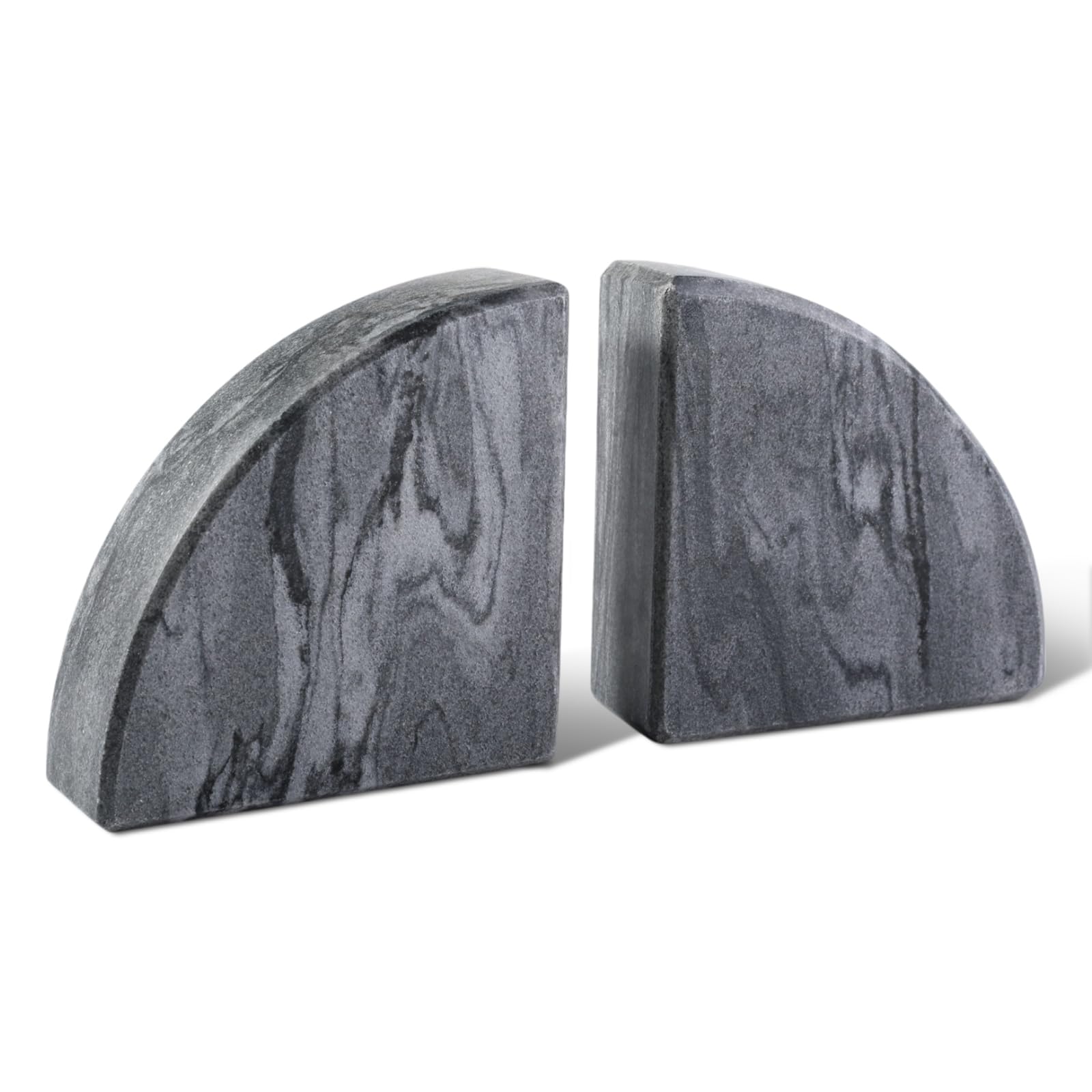 Karibiber Marble Bookend for Shelves, Non-Skid Bookends for Heavy Books, Heavy Duty Book Stopper for CDs, Luxury Book Shelf Holder, Quarter Circle Design Book Ends Decorative, Monte Grigio, Set of 2