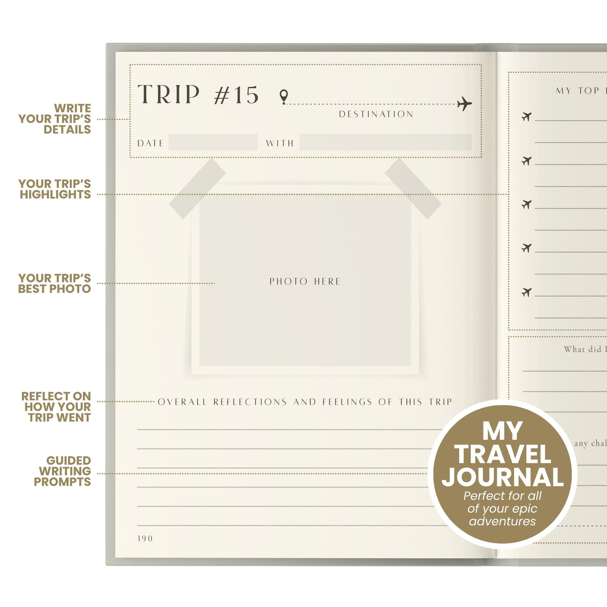 Inspired Ink Diario de viaje para mujeres y hombres, diario de viaje de 210 páginas, cuaderno de aventuras para viajeros, organizador de itinerarios y diario de recuerdos de viaje, regalo