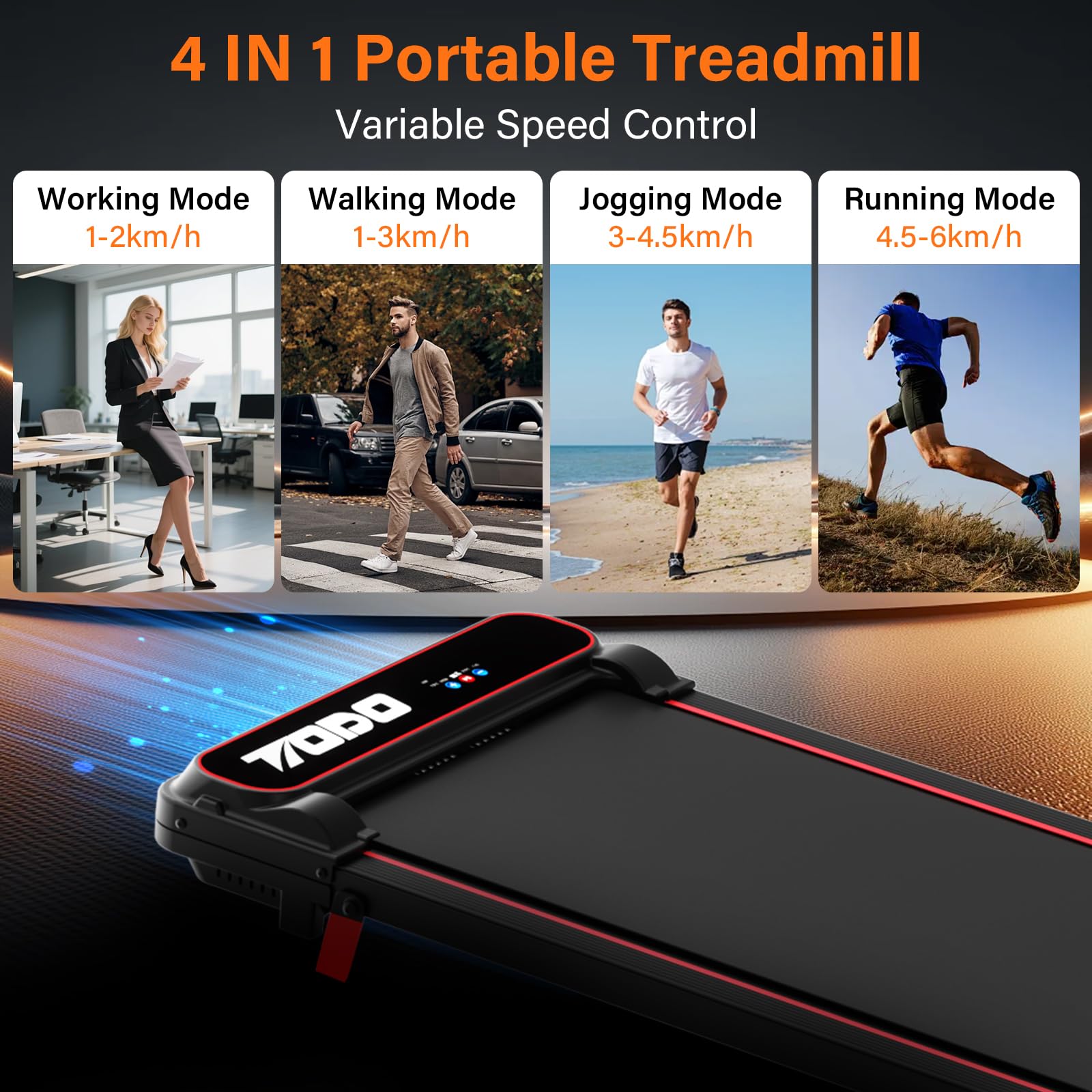 TODO Elettrico Tapis Roulant Walking Pad con 5% Inclinazione & Apps | 1-6 km/h Tapis Roulant da Casa & Ufficio, 3.0HP Treadmill Mini Compatto Tapirulan con Telecomando e LED Display