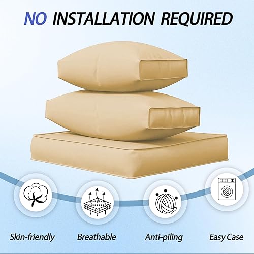 Miniatura 7 de Cojines de exterior para muebles de patio, 14 cojines de repuesto resistentes al agua para 6 asientos, cojín de sofá para patio, forro y funda