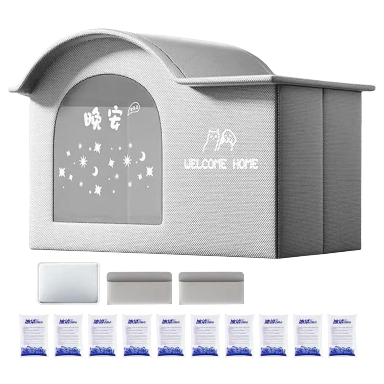Kühlhaus für Haustiere, Kühlhütte, 1 Packung Kühlhütte zur Entspannung von Tieren, atmungsaktives Netz mit Thermobarriere, Katzen-Hardware, belüftete Höhle für Terrassen, Rasen und Veranden
