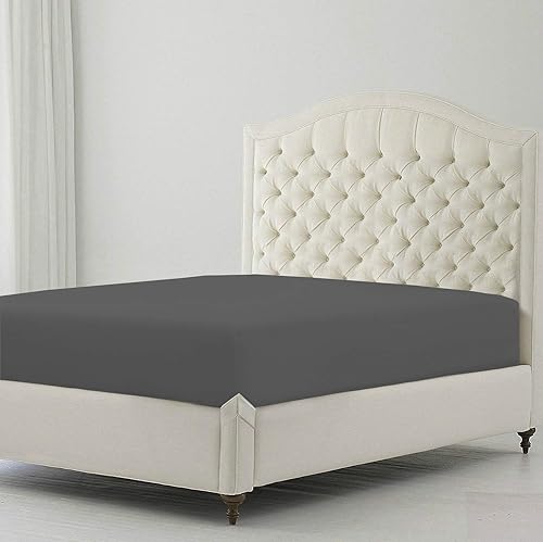 Sábana bajera de tamaño individual, 100 % algodón, 400 hilos, solo 1 sábana bajera, sábana bajera de algodón, tamaño individual, color gris oscuro