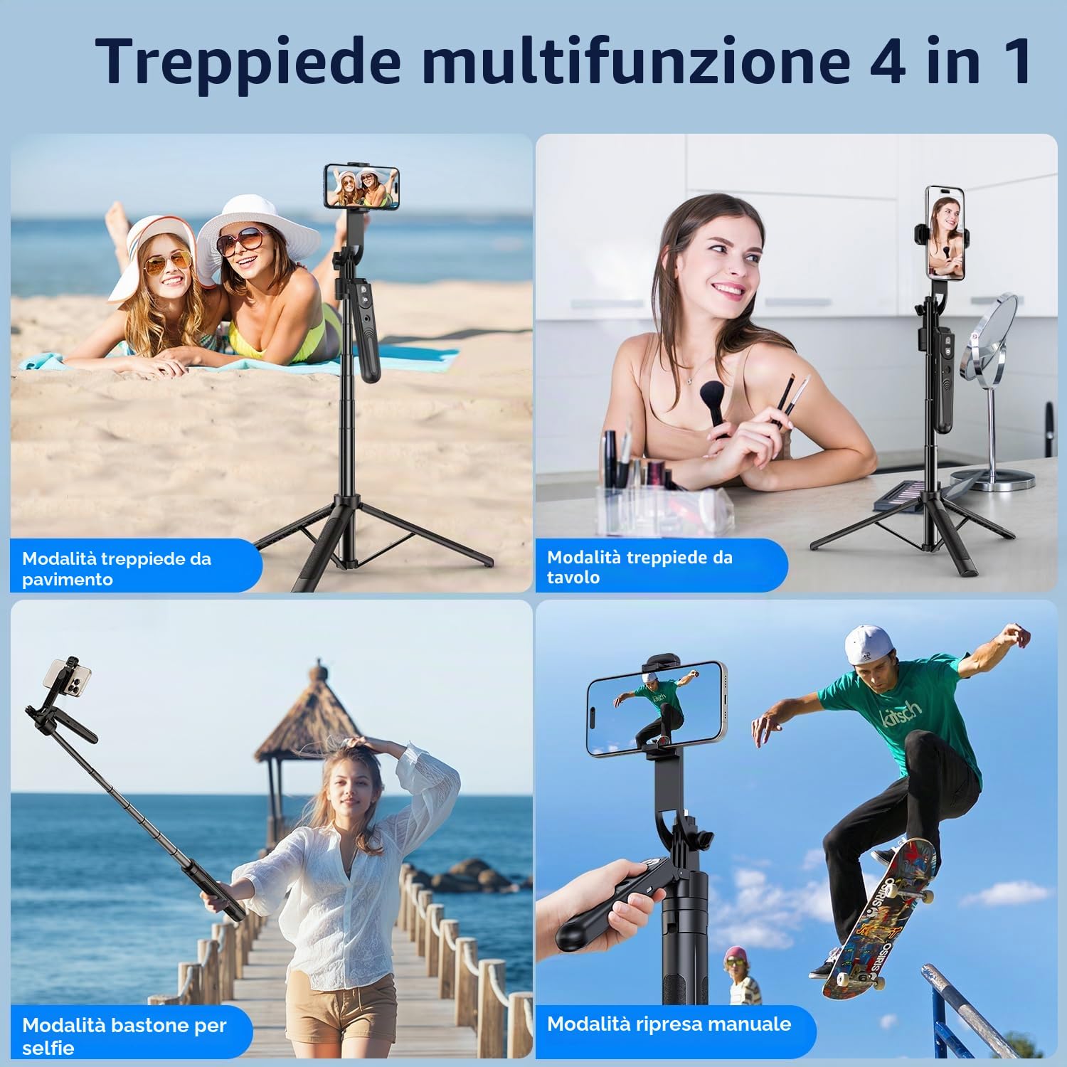 yAyusi Tracciamento Automatico del Volto Treppiede, 180cm Treppiede con Supporto Telefono, Nessuna App, Controllo Gesto, 360° Tracciamento Automatico Selfie Stick Treppiedes per Video/Streaming Live