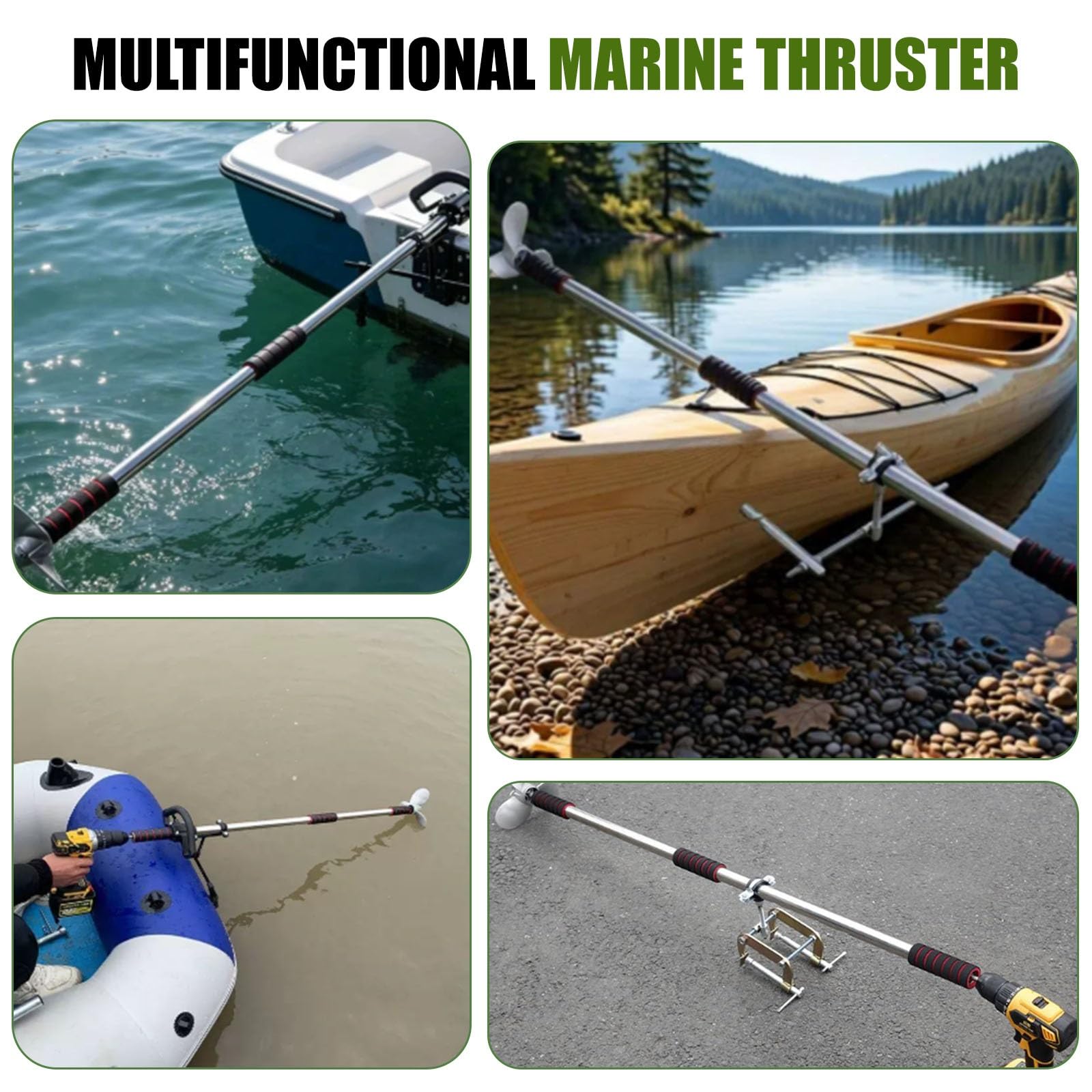 Handpropeller für Elektrische Bohrmaschine, Außenbordmotorhalterung | Metall-Hand-Trolling-Motor für Notfall-Floß, Float-Tube-Boot, Motorruder(Black A,100cm/39.5in)