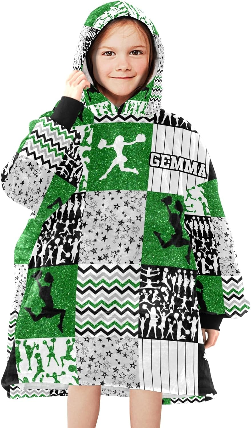 Sports Blanket Hoodie Cheerleader Glitter Pink Cheer Custom Oversized Wearable Blanket Fleece Hoodie Blanket for Kids Teens
